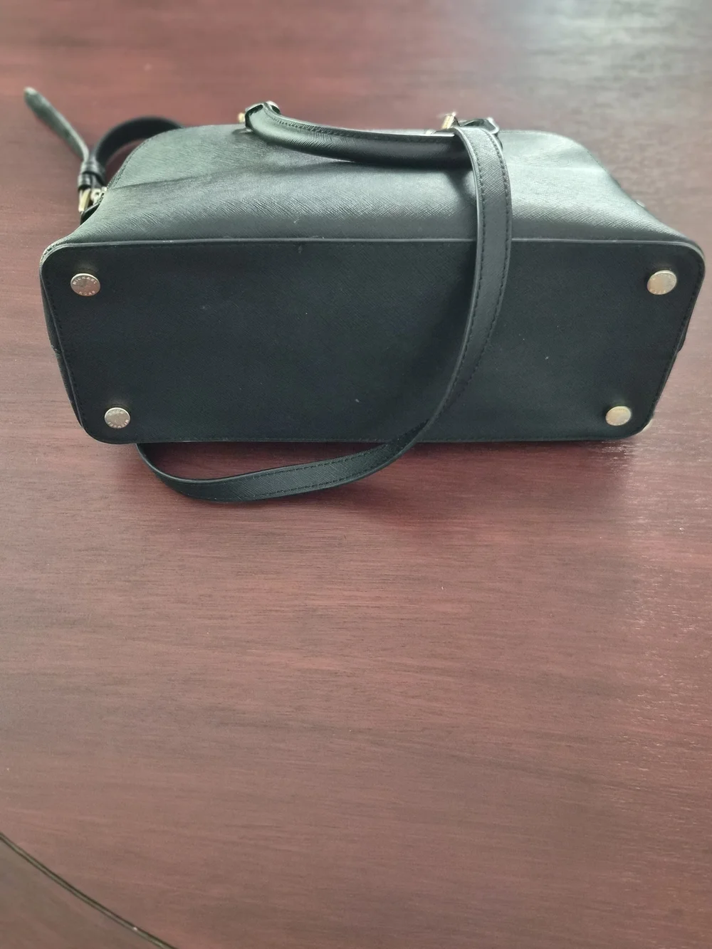 Michael Kors Black Saffiano Dome Crossbody Bag with Gold Hardware
